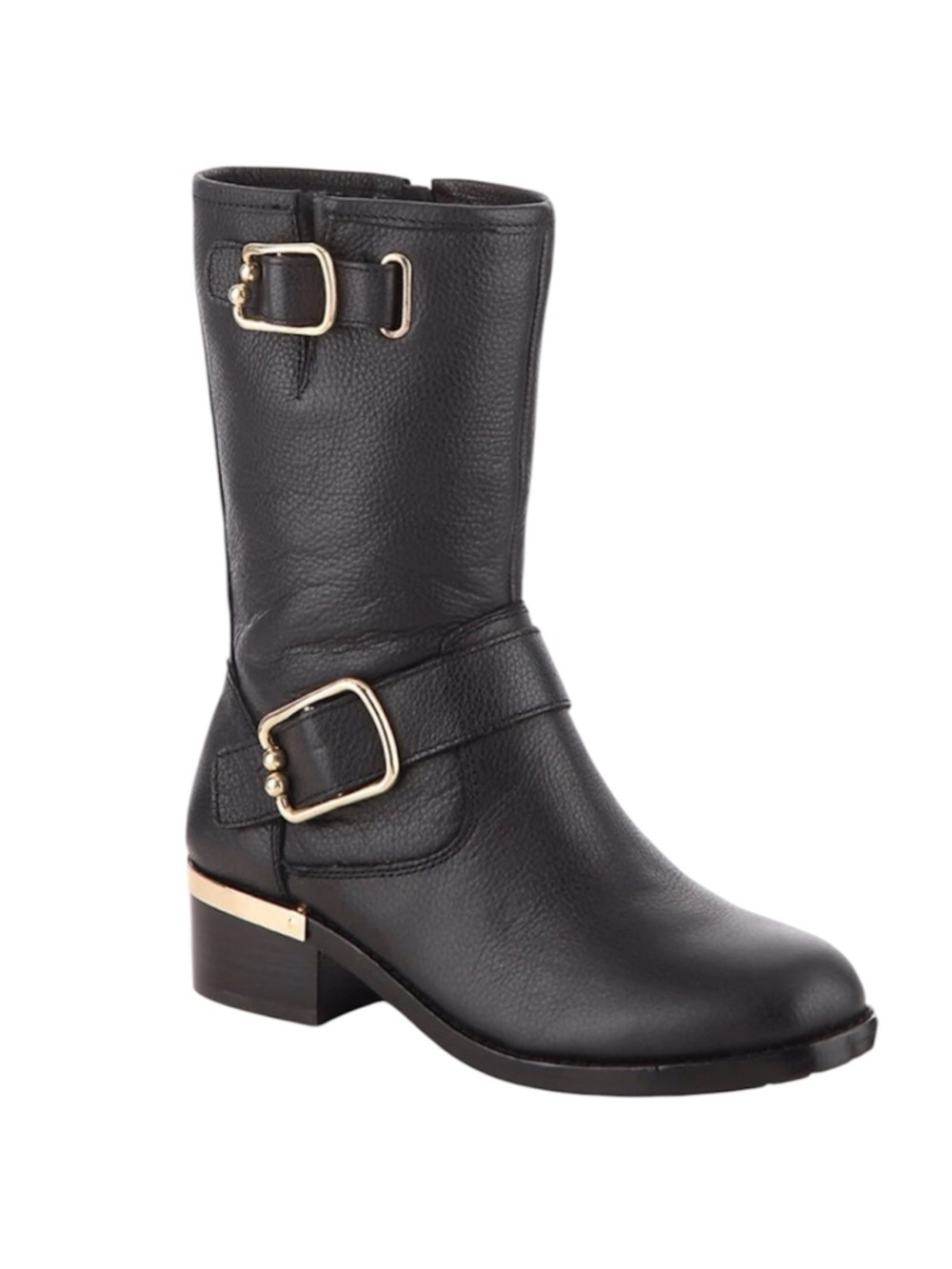Vince Camuto - Women’s Wantilla Fine Leather Mid Calf Black Moto Boots Size 6.5